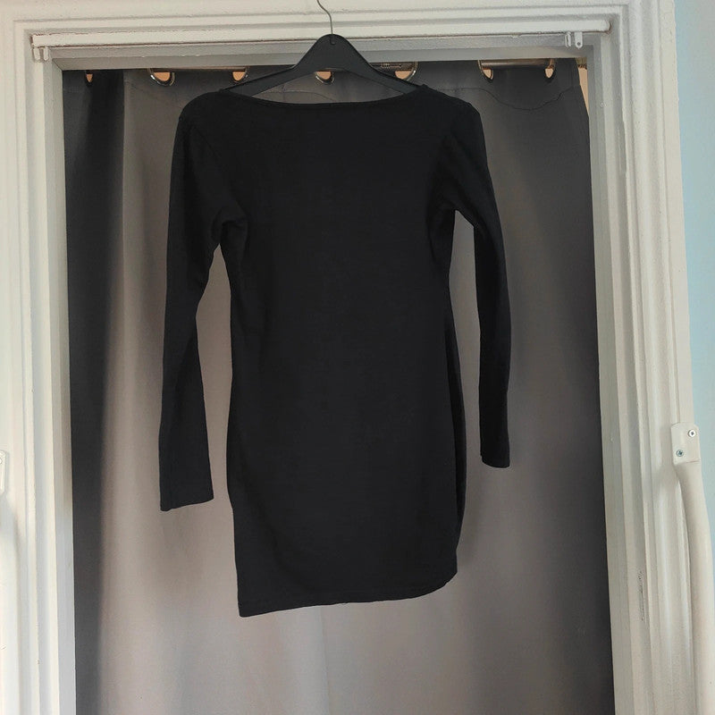 PrettyLittleThing Black Notch Neck Long Sleeve Mini Dress Size 8