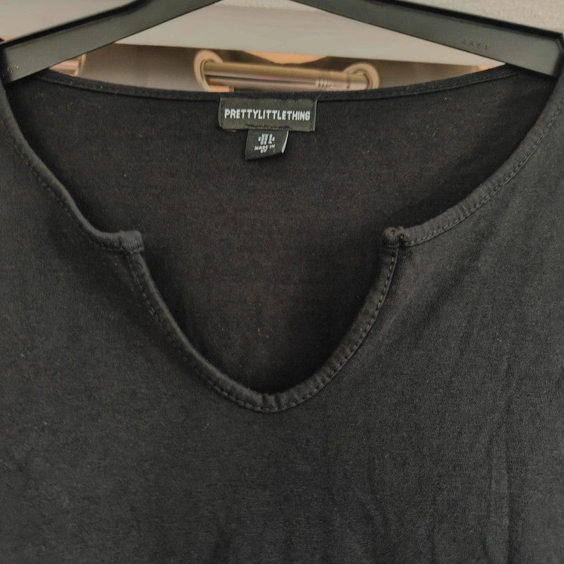 PrettyLittleThing Black Notch Neck Long Sleeve Mini Dress Size 8