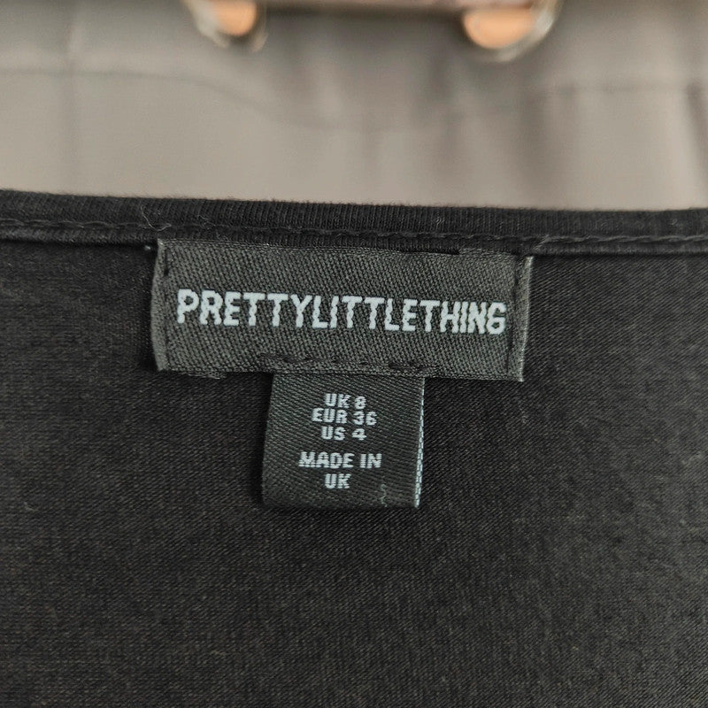PrettyLittleThing Black Notch Neck Long Sleeve Mini Dress Size 8