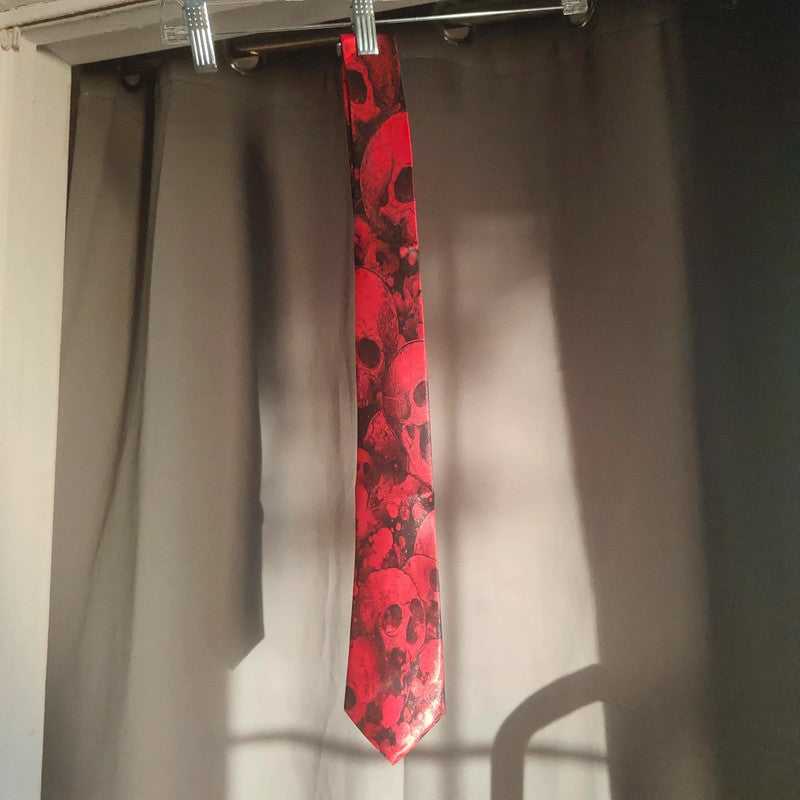 Red Skull Gothic Grunge Alt Patterned Tie