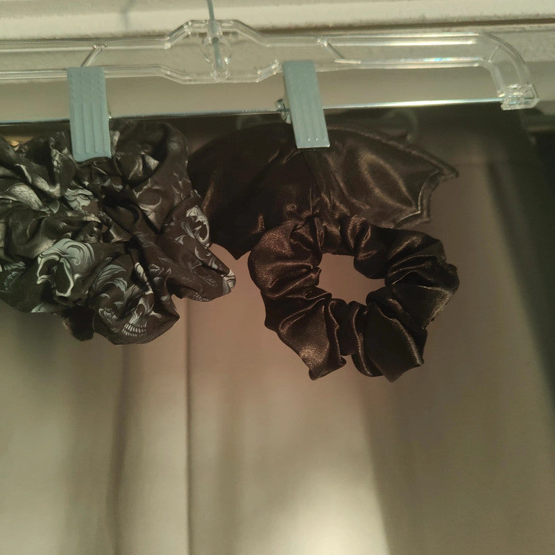 black bat and skull hair scrunchies alt grunge goth bundle