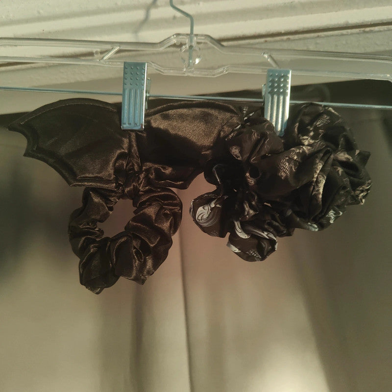 black bat and skull hair scrunchies alt grunge goth bundle