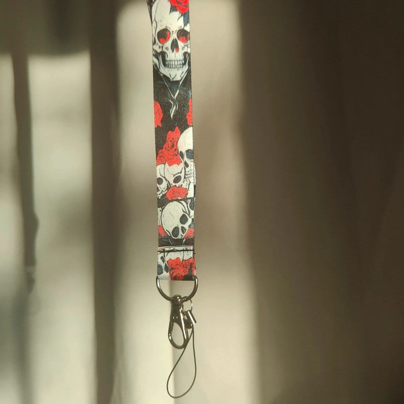 Skull and Rose Pattern Lanyard Alt Goth Grunge Accessory