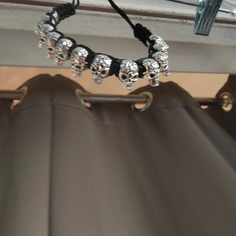 silver skull cord bracelet alt grunge gothic jewelry