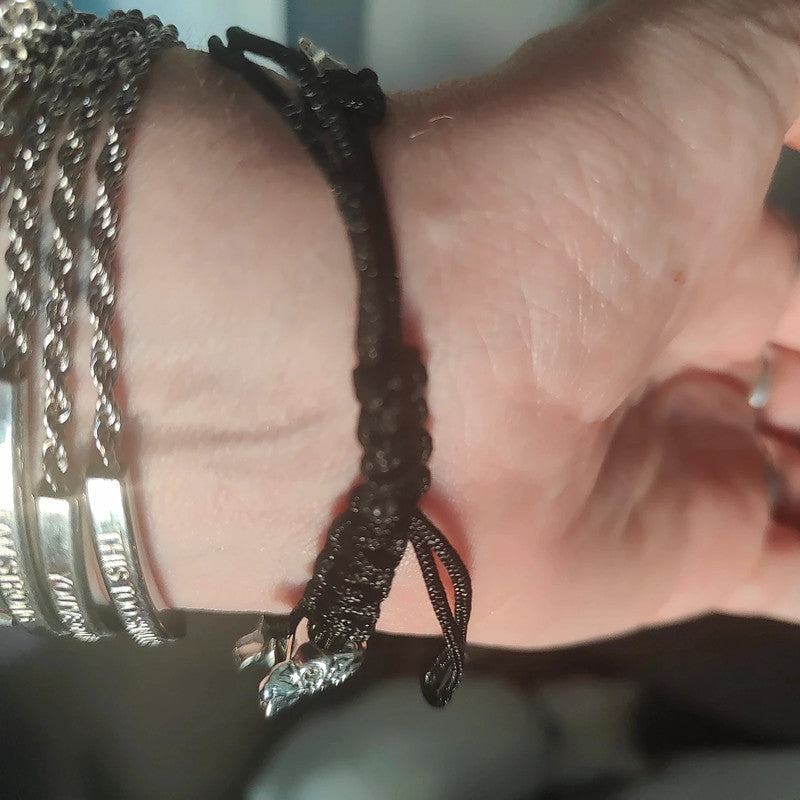 silver skull cord bracelet alt grunge gothic jewelry
