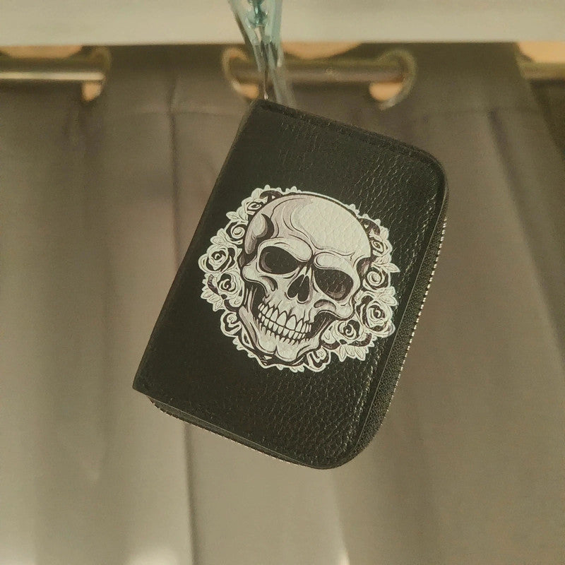 black skull and roses accordion card holder goth alt wallet