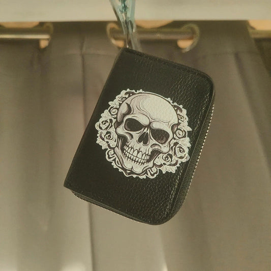black skull and roses accordion card holder goth alt wallet