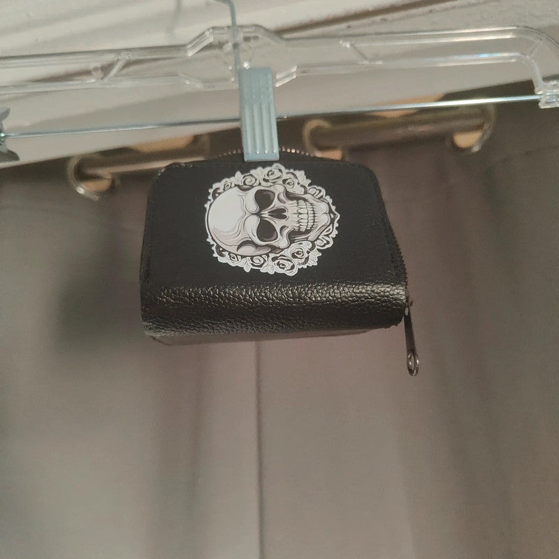 black skull and roses accordion card holder goth alt wallet