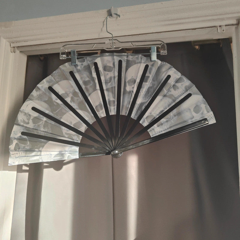 Black and white skull print folding hand fan gothic accessory
