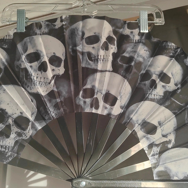 Black and white skull print folding hand fan gothic accessory