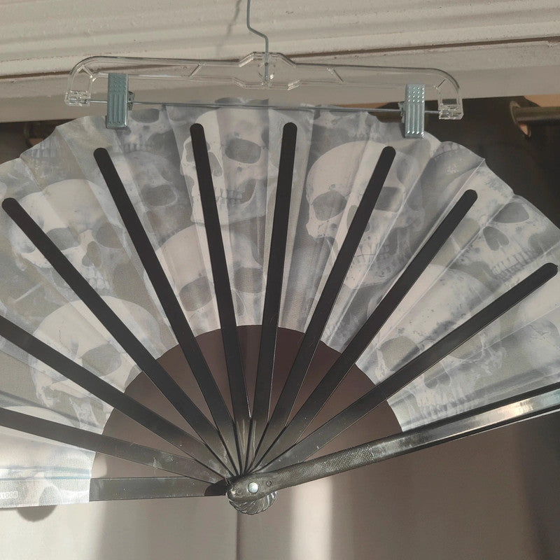 Black and white skull print folding hand fan gothic accessory