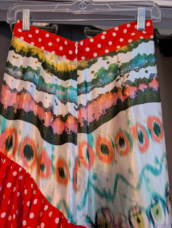 Ruby Violet Red Polka Dot Mixed Print Asymmetric Ruffle Midi Skirt Size M
Ruby Violet