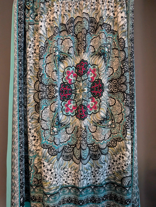 Fra-ita Turquoise Boho Paisley Mandala Beaded Maxi Skirt / Strapless Dress