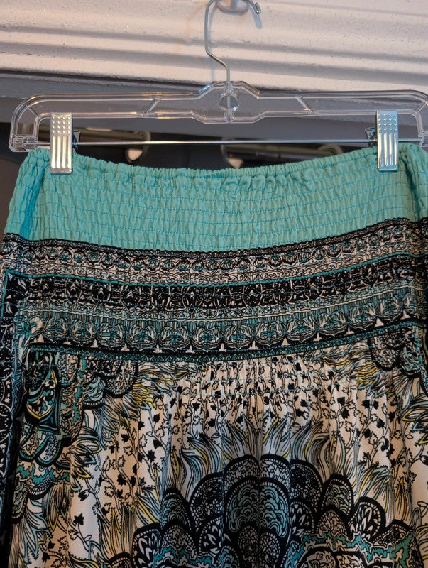 Fra-ita Turquoise Boho Paisley Mandala Beaded Maxi Skirt / Strapless Dress