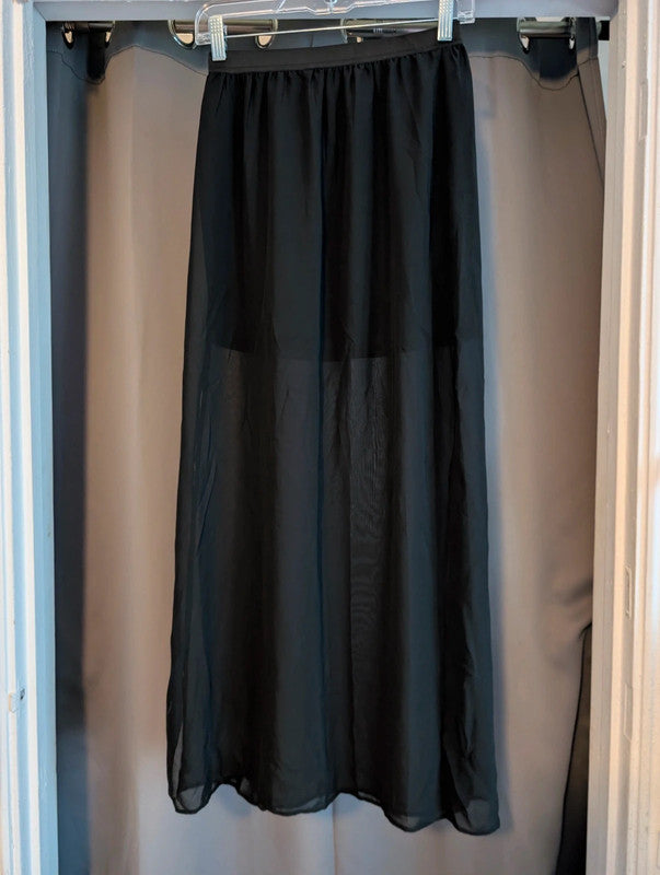 H&amp;M Divided Black Sheer Chiffon Maxi Skirt Mini Lining Size UK 8