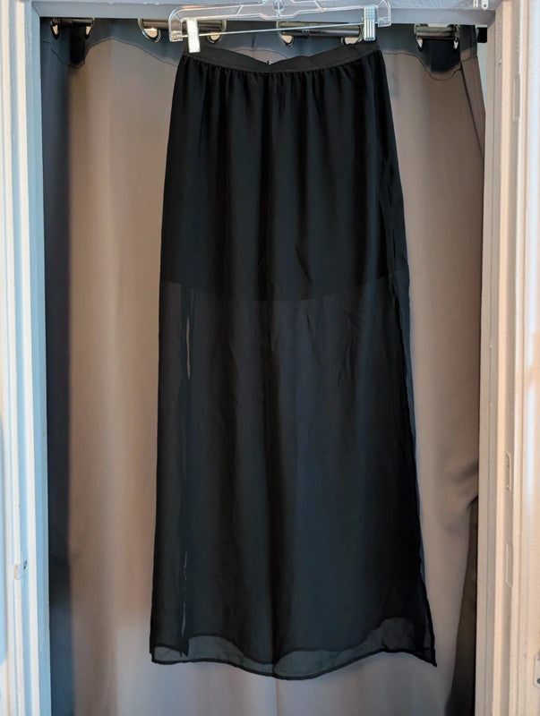 H&amp;M Divided Black Sheer Chiffon Maxi Skirt Mini Lining Size UK 8