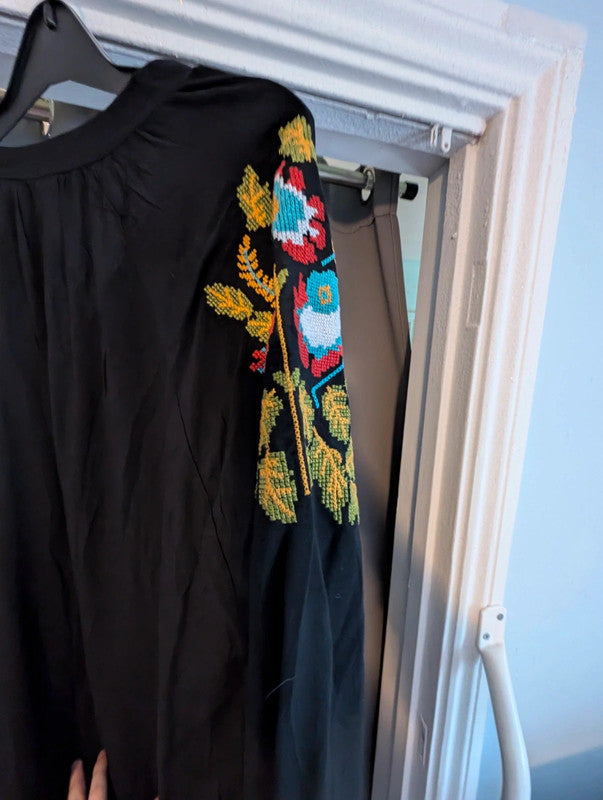 Vale Woman Black 100% Viscose Embroidered Boho Maxi Kaftan Dress New With Tags 2
