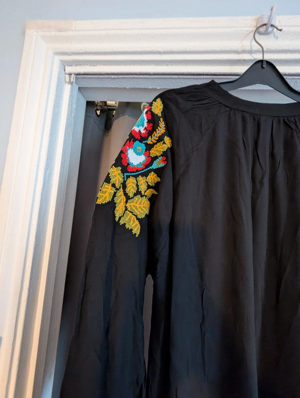 Vale Woman Black 100% Viscose Embroidered Boho Maxi Kaftan Dress New With Tags 2