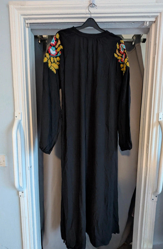 Vale Woman Black 100% Viscose Embroidered Boho Maxi Kaftan Dress New With Tags 2