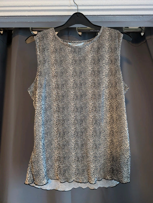 Amaranto Cream Black Snakeskin Print Plisse Lettuce Trim Vest Top Size UK 14