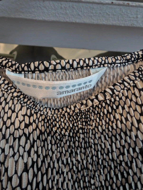Amaranto Cream Black Snakeskin Print Plisse Lettuce Trim Vest Top Size UK 14