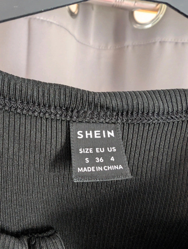 Shein Black Ribbed Diamante Lace Up Crop Top Size S UK 8
