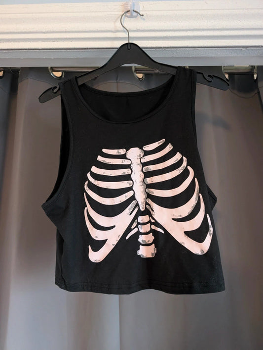 Unbranded Black Skeleton Rib Cage Print Vest Crop Top Size XL