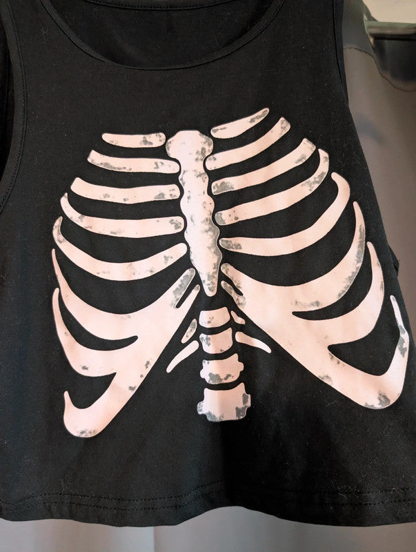 Unbranded Black Skeleton Rib Cage Print Vest Crop Top Size XL