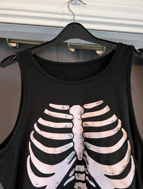Unbranded Black Skeleton Rib Cage Print Vest Crop Top Size XL