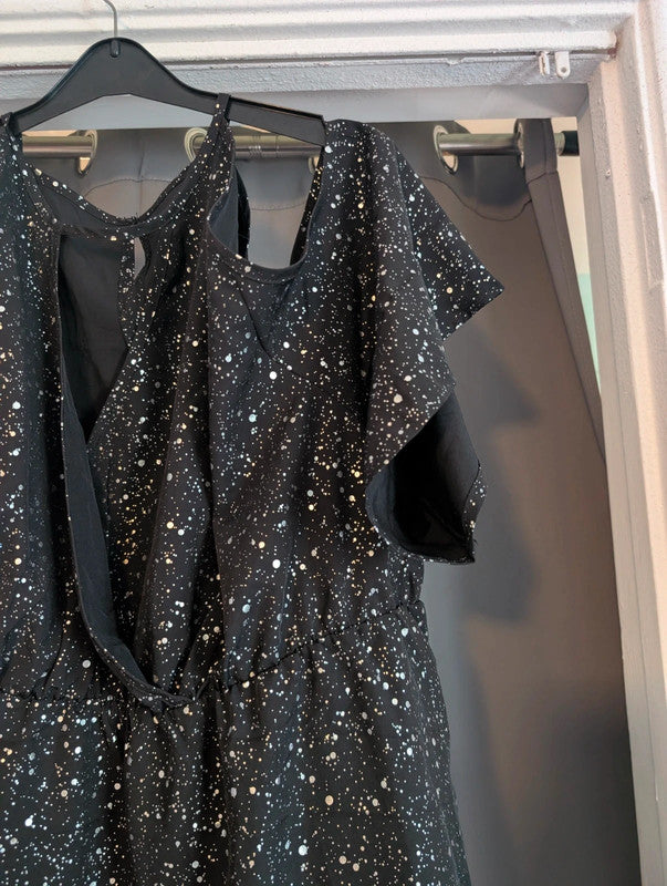 Shein Curve Black Metallic Starburst Cold Shoulder Dress Plus Size 4XL