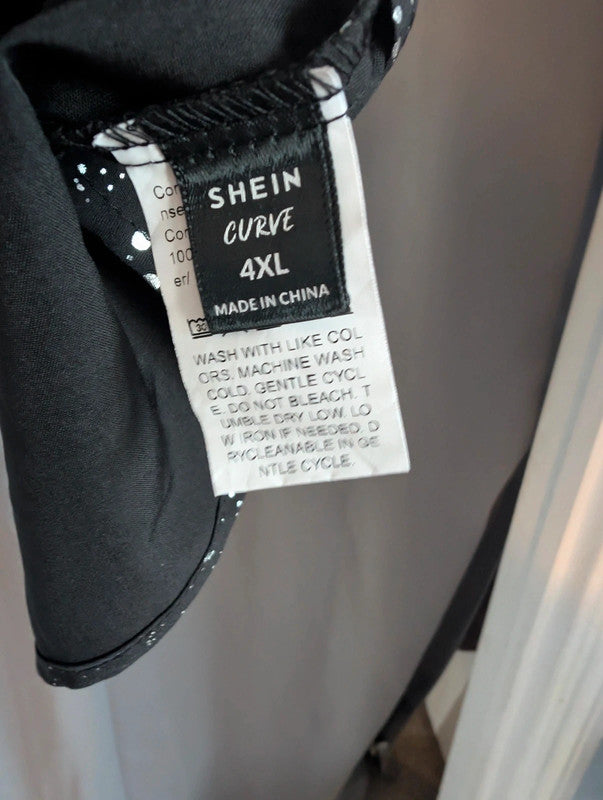 Shein Curve Black Metallic Starburst Cold Shoulder Dress Plus Size 4XL