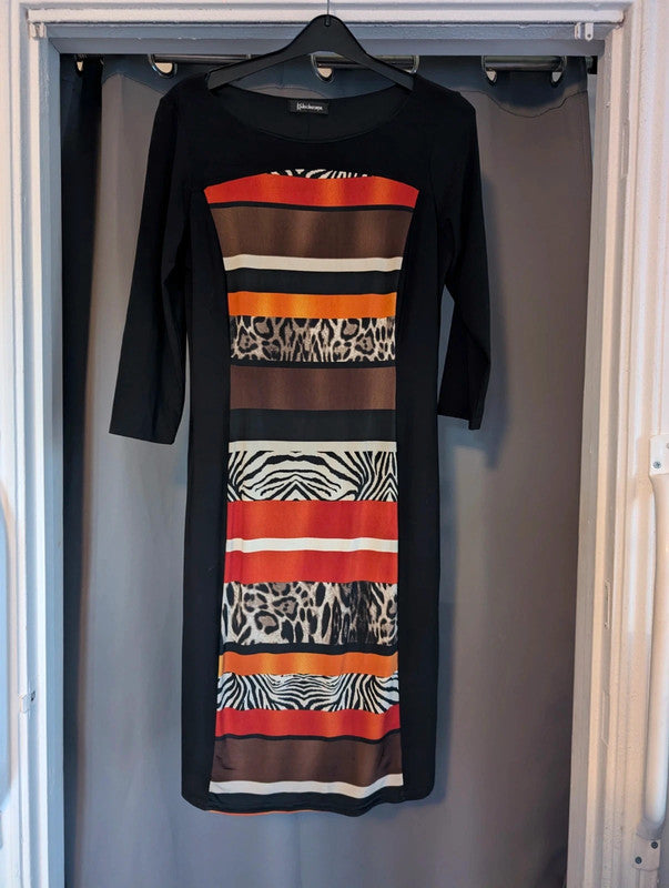 Kaleidoscope Size 10 Animal Print Striped Bodycon Dress 3/4 Sleeve