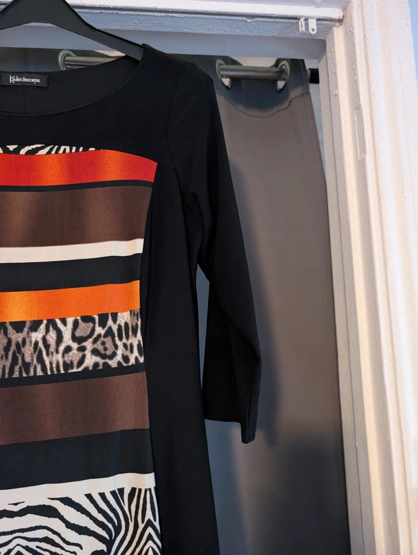 Kaleidoscope Size 10 Animal Print Striped Bodycon Dress 3/4 Sleeve