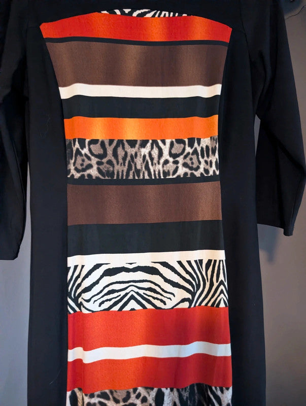 Kaleidoscope Size 10 Animal Print Striped Bodycon Dress 3/4 Sleeve