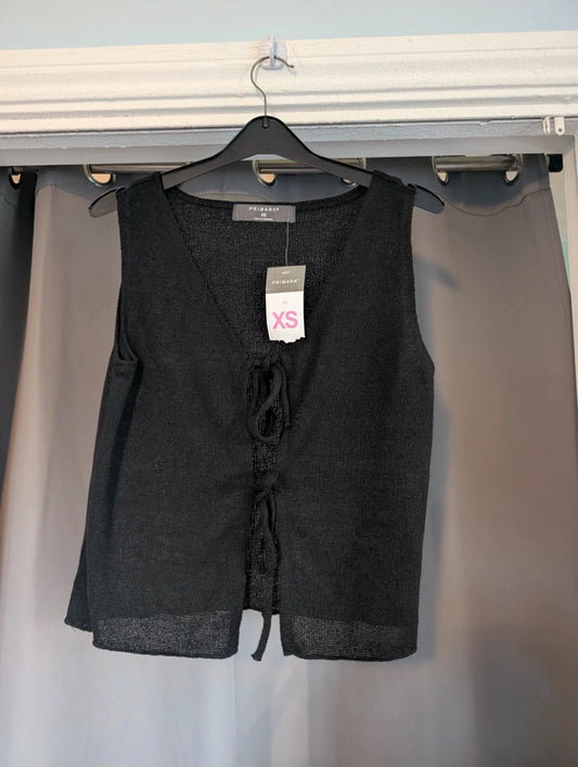 Primark Black Lightweight Knit Tie Front Vest Top New With Tags Size XS
