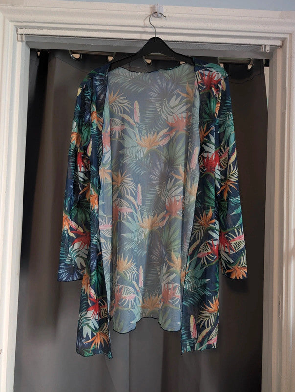 Unbranded Tropical Floral Print Sheer Mesh Kimono Cardigan Size M
