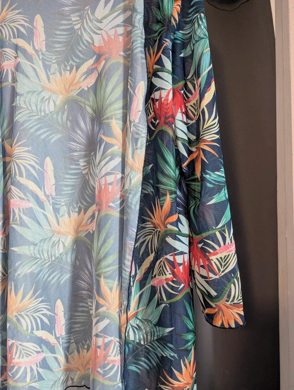 Unbranded Tropical Floral Print Sheer Mesh Kimono Cardigan Size M