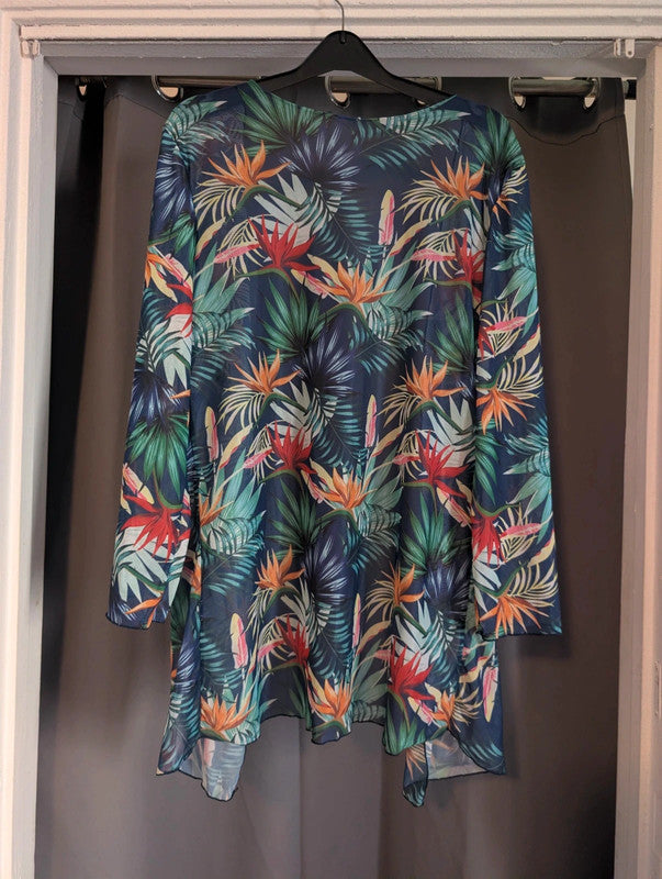 Unbranded Tropical Floral Print Sheer Mesh Kimono Cardigan Size M