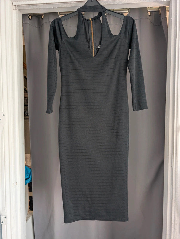 Miss Selfridge Black Bandage Dress Bardot Cold Shoulder UK 10