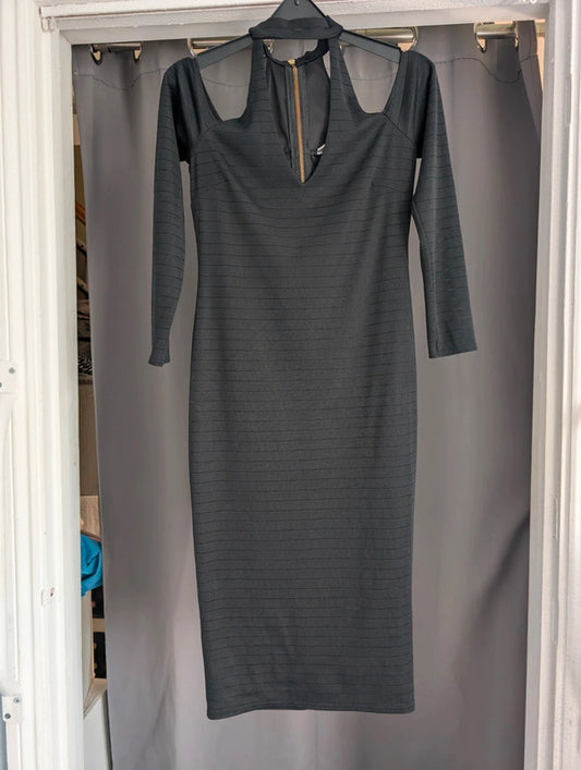 Miss Selfridge Black Bandage Dress Bardot Cold Shoulder UK 10