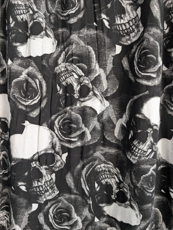 Black Skull Rose Print Maxi Skirt Size S M Made In UK