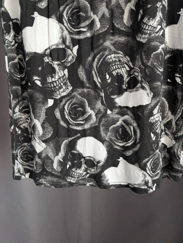 Black Skull Rose Print Maxi Skirt Size S M Made In UK