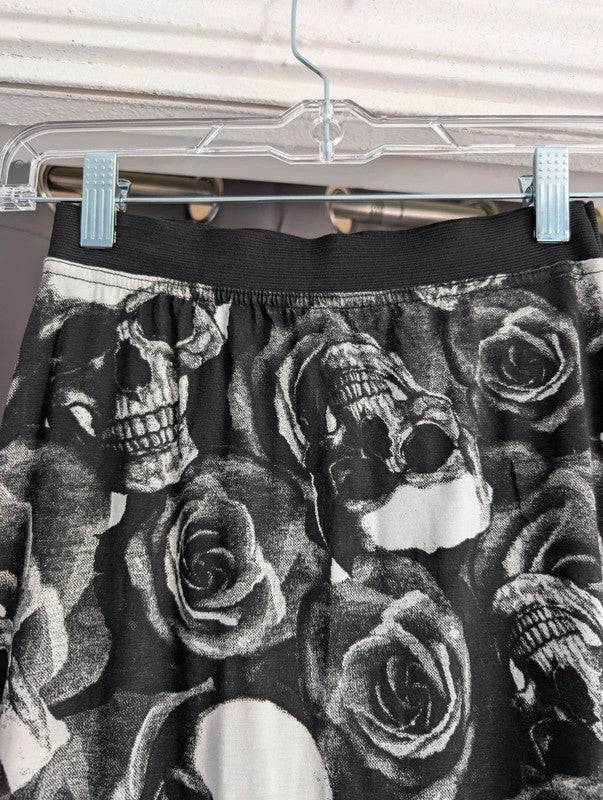 Black Skull Rose Print Maxi Skirt Size S M Made In UK