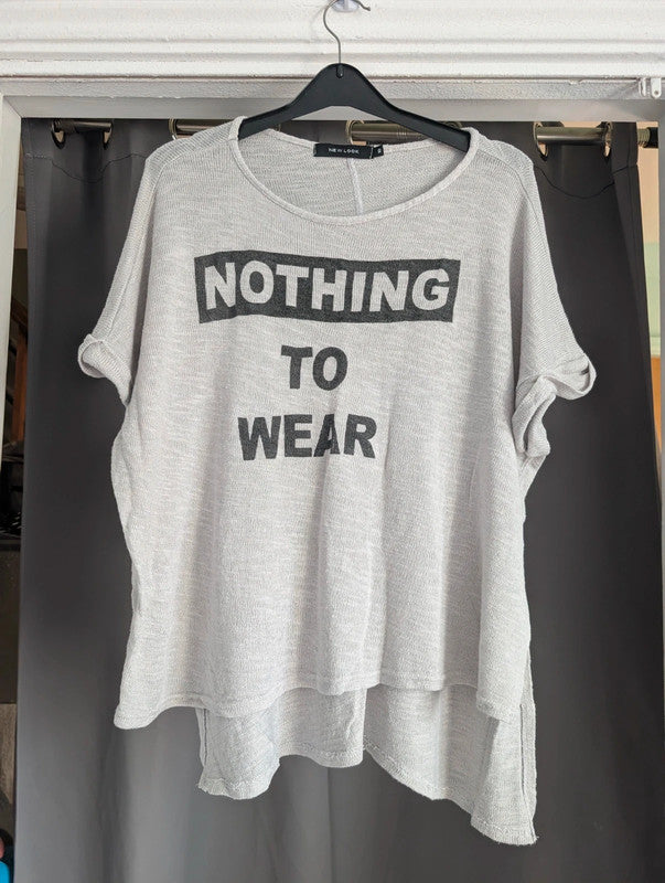 New Look Grey Nothing To Wear Slogan Knit T-Shirt Size 10
