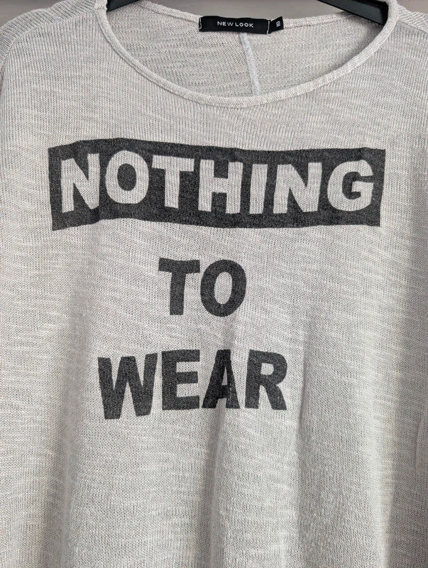 New Look Grey Nothing To Wear Slogan Knit T-Shirt Size 10