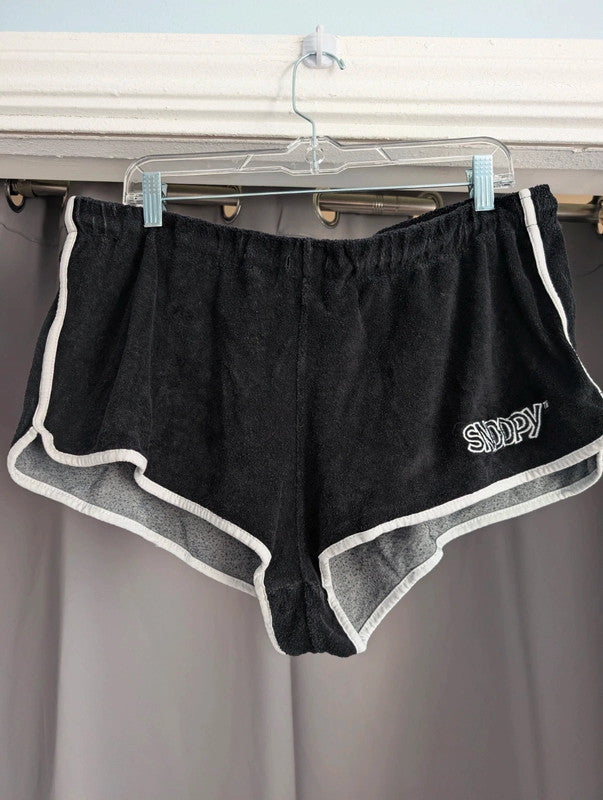 Peanuts Black Snoopy Towelling Towel Gym Running Shorts Size L