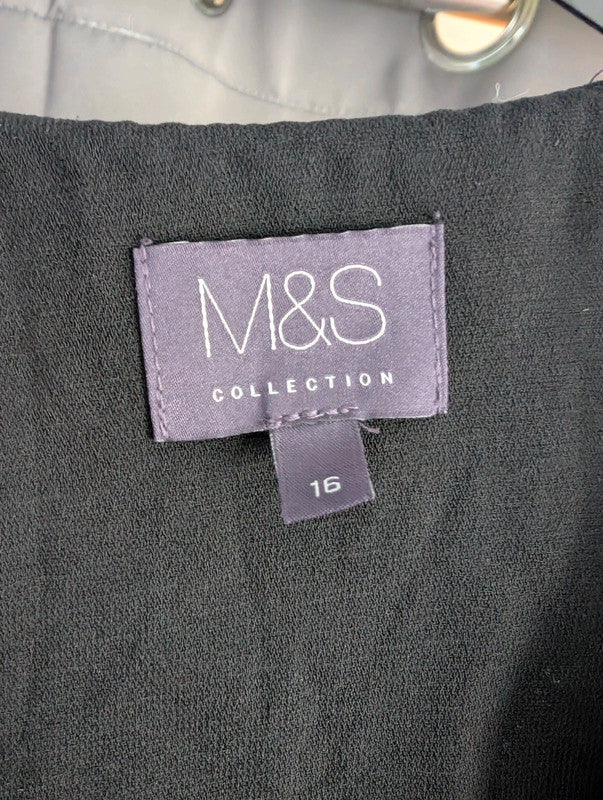 M&amp;S Collection Black Open Front Ruched Sleeve Blazer Jacket Size 16