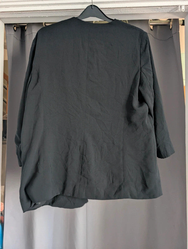 M&amp;S Collection Black Open Front Ruched Sleeve Blazer Jacket Size 16