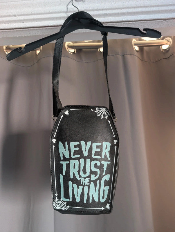 Beetlejuice Never Trust The Living Coffin Crossbody Bag Black Goth Alternative