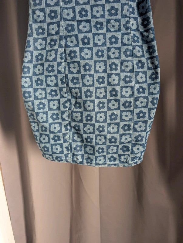 H&amp;M Blue Checkerboard Floral Denim Mini Dress Y2K Retro Cami